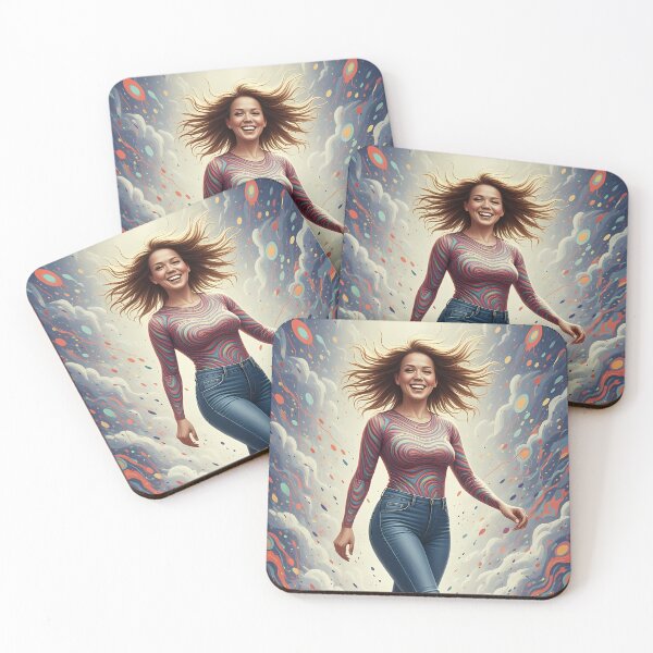 Item preview, Joyful Woman Walking Through Psychedelic Light and Color designed and sold by ArtaFutura.