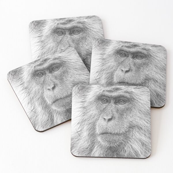 Item preview, Japanese Macaque Pencil Sketch | Black and White Snow Monkey Portrait | Detailed Wildlife Drawing Art Print designed and sold by Leon Woods Pencil Art.