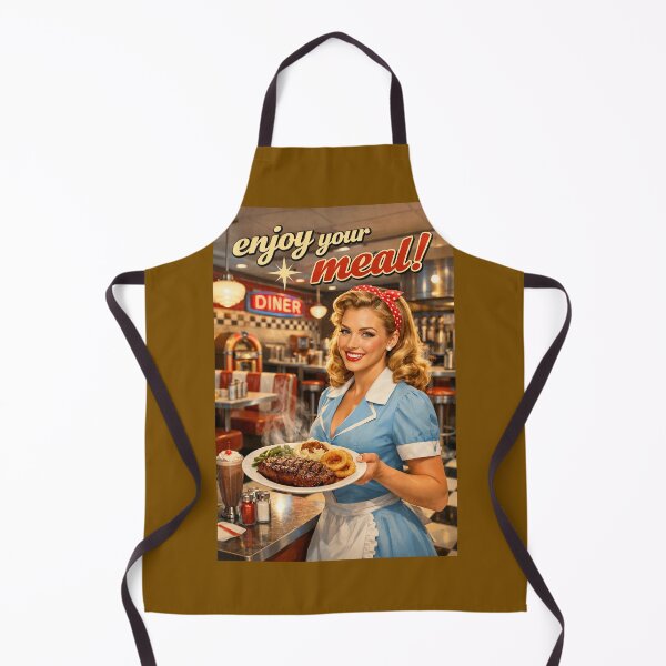 Item preview, Enjoy Your Meal! Retro Diner Waitress with Steak Dinner - Classic 1950s Americana Art designed and sold by David Brookes Digital.