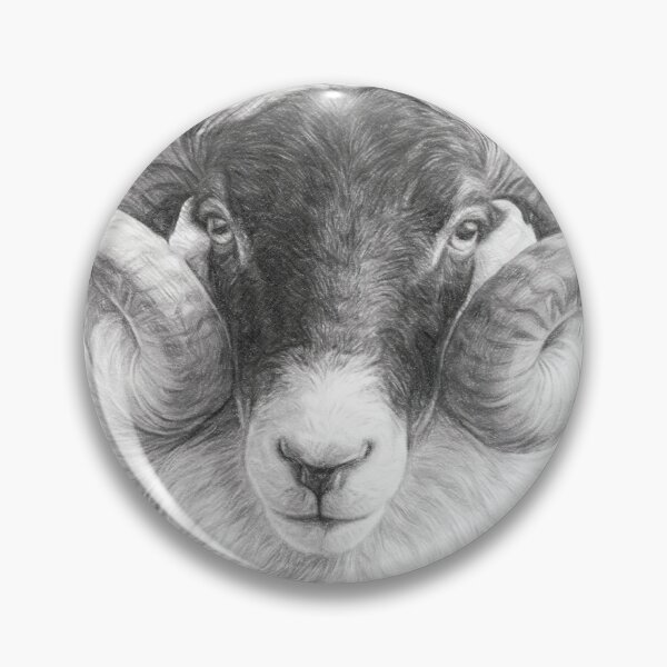 Item preview, Swaledale Ram Pencil Sketch | Black and White Sheep Portrait | Detailed Farm Animal Drawing Art Print designed and sold by Leon Woods Pencil Art.