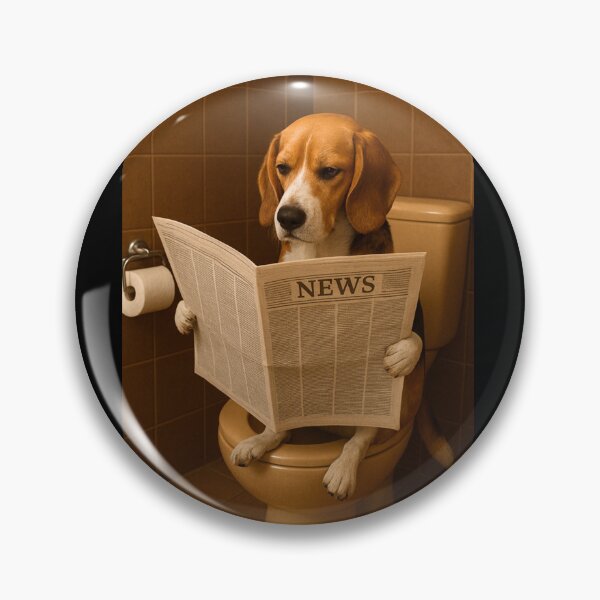 Item preview, Dog on toilet reading newspaper funny poster designed and sold by Echo Aesthetics.