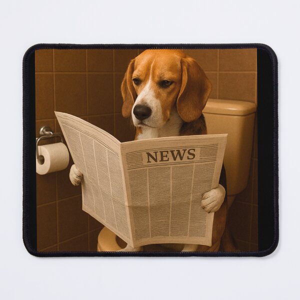 Item preview, Dog on toilet reading newspaper funny poster designed and sold by Echo Aesthetics.