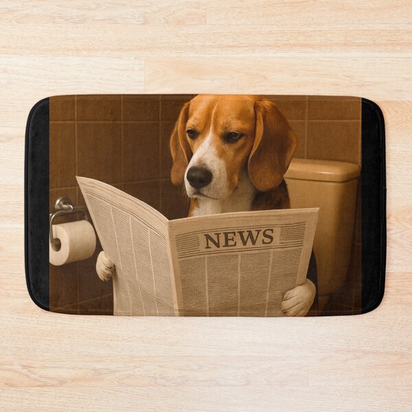 Item preview, Dog on toilet reading newspaper funny poster designed and sold by Echo Aesthetics.