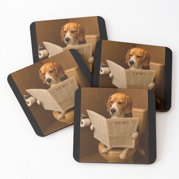 Item preview, Dog on toilet reading newspaper funny poster designed and sold by Echo Aesthetics.