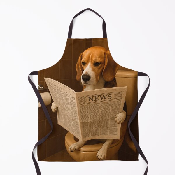 Item preview, Dog on toilet reading newspaper funny poster designed and sold by Echo Aesthetics.