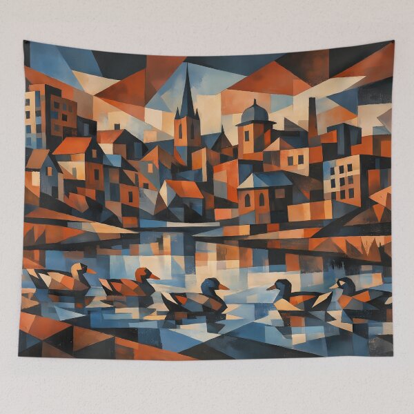 Item preview, Geometric Cityscape with Ducks designed and sold by cuprum.