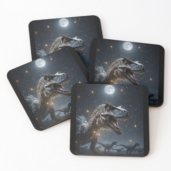 Aperçu de l'œuvre Pack de dinosaures Velociraptor rugissant sous la lune étoilée créée et vendue par Syrupulse.