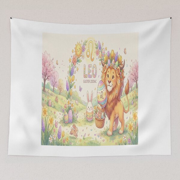 Item preview, Easter Leo Zodiac Lion: Majestic Lion with Floral Mane & Easter Eggs Art designed and sold by ClaussShop.