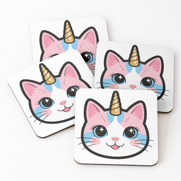 Item preview, Kawaii Caticorn Design - Pink and Blue Unicorn Cat with Gold Glitter Horn designed and sold by Liberty4Punk.