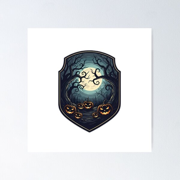 Item preview, Spooky Moonlit Forest Pumpkins Emblem designed and sold by IllumeInk.
