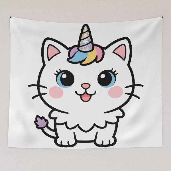 Item preview, Copy of Kawaii Caticorn Design - Pink and Blue Unicorn Cat with Gold Glitter Horn designed and sold by Liberty4Punk.