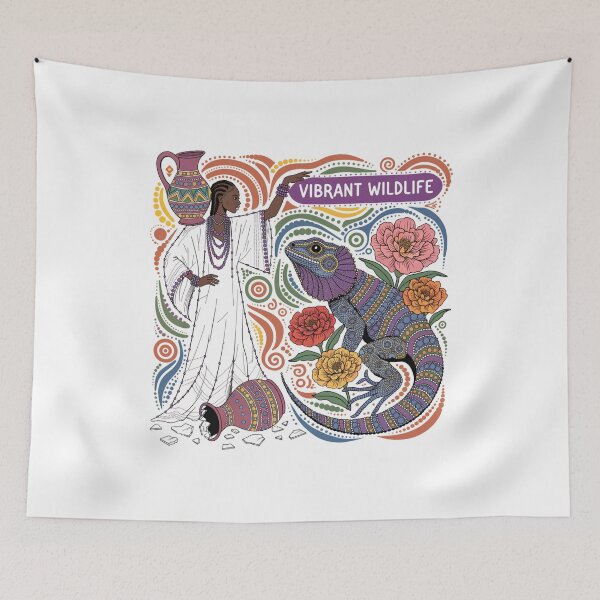 Item preview, Woman with a lizard in the style of aboriginal art designed and sold by Stellar Geometry.