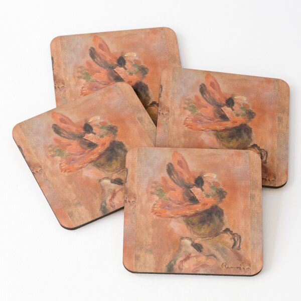 Item preview, Womans Head With Red Hat by Pierre-Auguste Renoir: Warm Impressionist Floral Study designed and sold by artofuniverse.