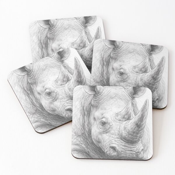 Item preview, Black and White Rhino Pencil Sketch Portrait | Realistic Wildlife Drawing | Monochrome Animal Art designed and sold by Leon Woods Pencil Art.