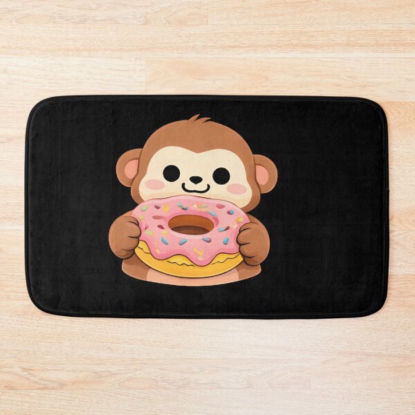 Item preview, Kawaii Monkey Eating Pink Donut - Cute Chibi Ape Sweet Dessert designed and sold by Trendora90.