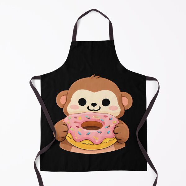 Item preview, Kawaii Monkey Eating Pink Donut - Cute Chibi Ape Sweet Dessert designed and sold by Trendora90.