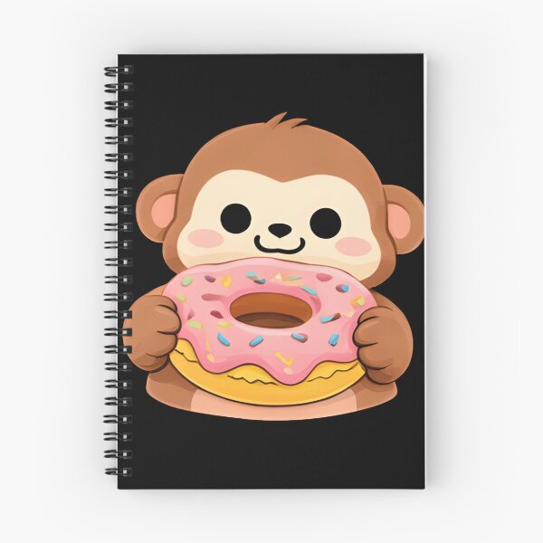 Item preview, Kawaii Monkey Eating Pink Donut - Cute Chibi Ape Sweet Dessert designed and sold by Trendora90.