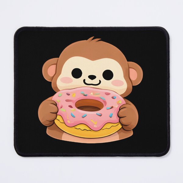 Item preview, Kawaii Monkey Eating Pink Donut - Cute Chibi Ape Sweet Dessert designed and sold by Trendora90.