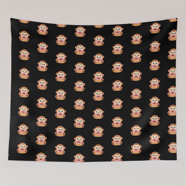 Item preview, Kawaii Monkey Eating Pink Donut - Cute Chibi Ape Sweet Dessert designed and sold by Trendora90.