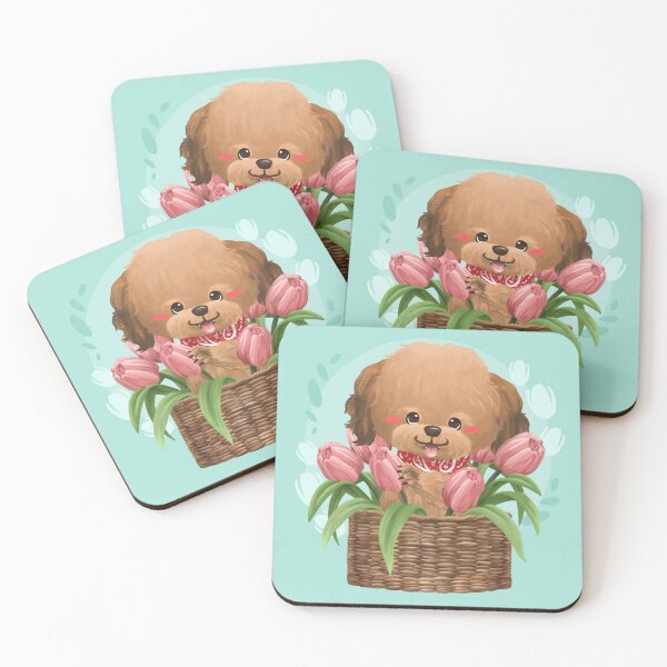 Item preview, Brown Poodle Inside the Tulip Flowers Basket designed and sold by Khotekmei.