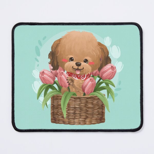 Item preview, Brown Poodle Inside the Tulip Flowers Basket designed and sold by Khotekmei.