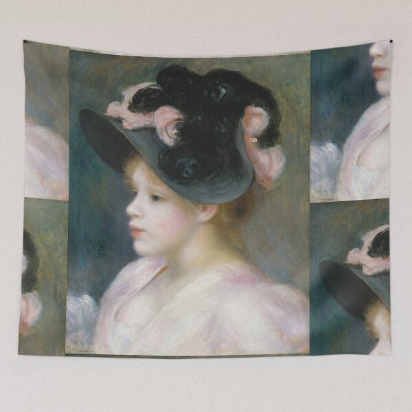 Item preview, Young Girl in a Pink and Black Hat by Pierre-Auguste Renoir: Romantic Portrait Poster designed and sold by artofuniverse.