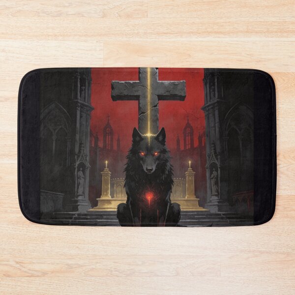 Item preview, Dark Sacred Wolf Stands Before Headless Cathedral Cross designed and sold by GeoWhimsy Studio.