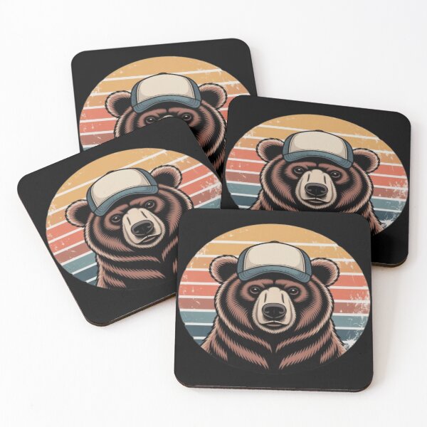 Item preview, Cool Bear with Cap Retro Sunset designed and sold by DailySparks.