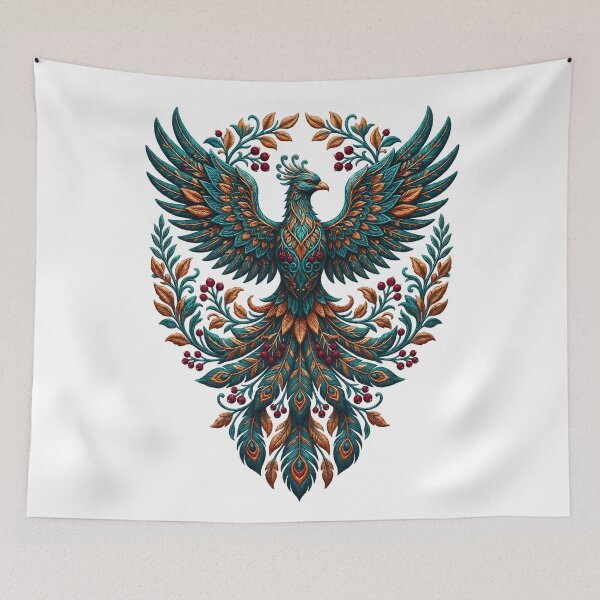Item preview, green retro floral mystical phoenix bird designed and sold by ArtivioShop.