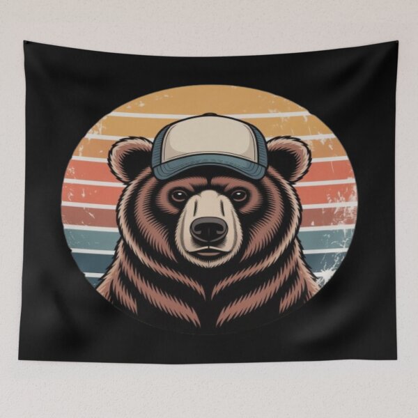 Item preview, Cool Bear with Cap Retro Sunset designed and sold by DailySparks.
