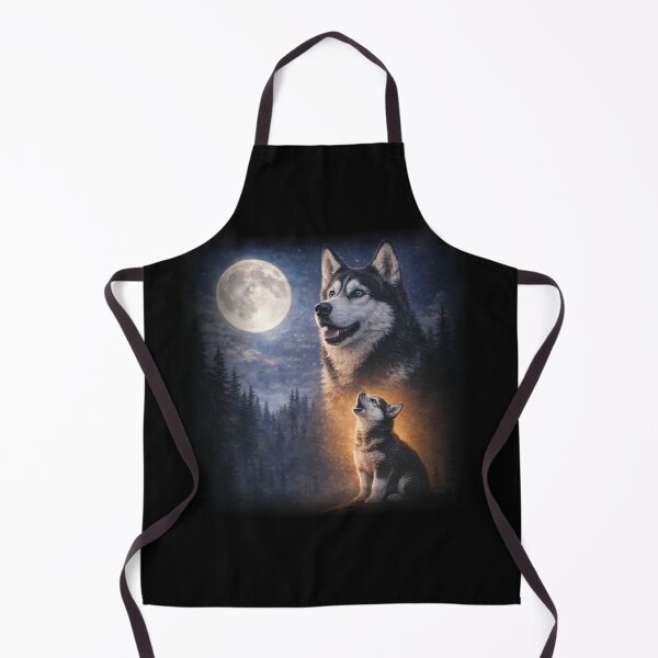 Item preview, Husky Dog And Puppy Howling At Full Moon Night Forest Starry Sky Illustration designed and sold by JessArty ⭐⭐⭐⭐⭐.