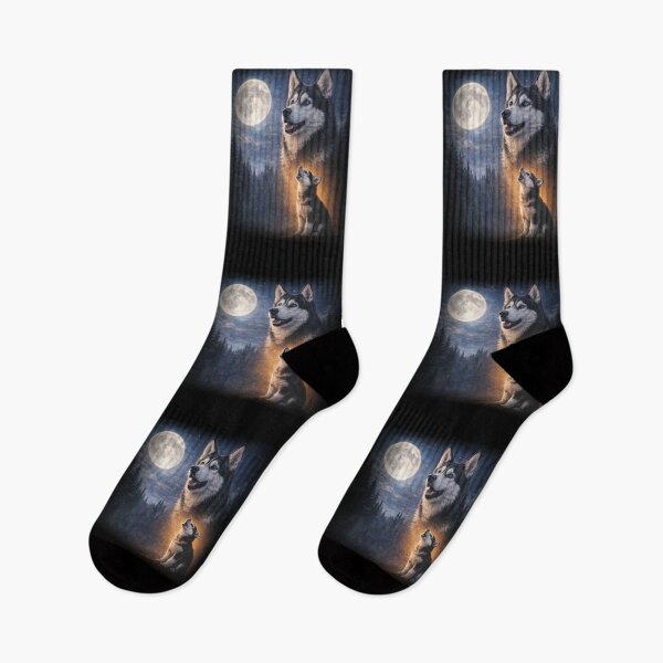 Item preview, Husky Dog And Puppy Howling At Full Moon Night Forest Starry Sky Illustration designed and sold by JessArty ⭐⭐⭐⭐⭐.