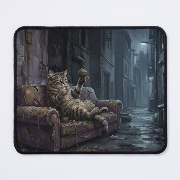 Item preview, Urban Alley Cat Lounging on Sofa Illustration - Gritty British Street Art Aesthetic designed and sold by Englandbear.