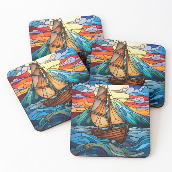 Item preview, Sailing Ship at Sunset Stained Glass  designed and sold by pinkal.