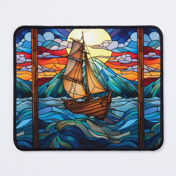 Item preview, Sailing Ship at Sunset Stained Glass designed and sold by pinkal.
