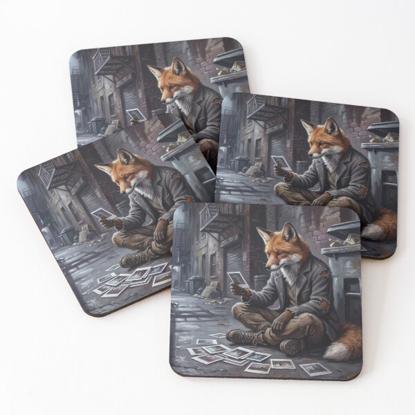 Item preview, Gritty Fox Detective Looking At Photographs Illustration - Dark Urban Alleyway Aesthetic designed and sold by Englandbear.