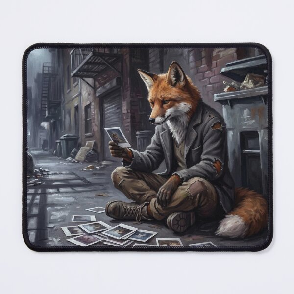 Item preview, Gritty Fox Detective Looking At Photographs Illustration - Dark Urban Alleyway Aesthetic designed and sold by Englandbear.