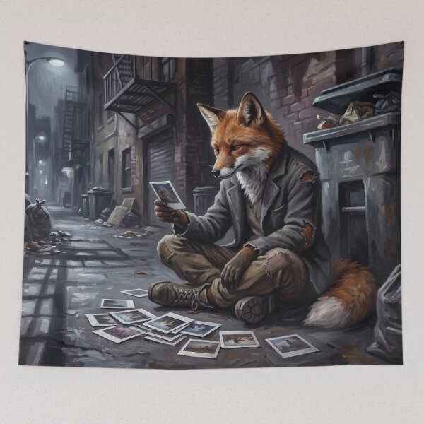 Item preview, Gritty Fox Detective Looking At Photographs Illustration - Dark Urban Alleyway Aesthetic designed and sold by Englandbear.