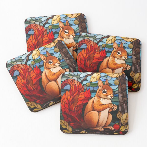 Item preview, Red Squirrel Autumn Stained Glass Art designed and sold by pinkal.