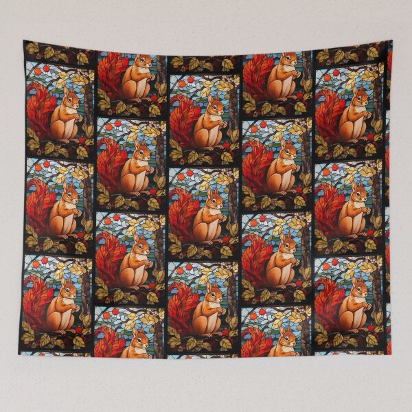 Item preview, Red Squirrel Autumn Stained Glass Art designed and sold by pinkal.