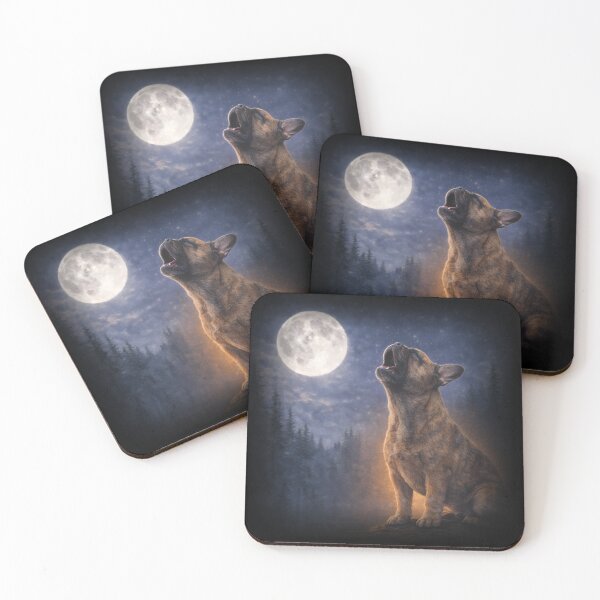 Item preview, French Bulldog Howling At Full Moon Misty Forest Night Moody designed and sold by JessArty ⭐⭐⭐⭐⭐.