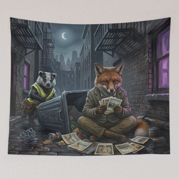 Item preview, Gritty Fox Detective and Disgruntled Badger Illustration - Urban Alleyway Aesthetic designed and sold by Englandbear.
