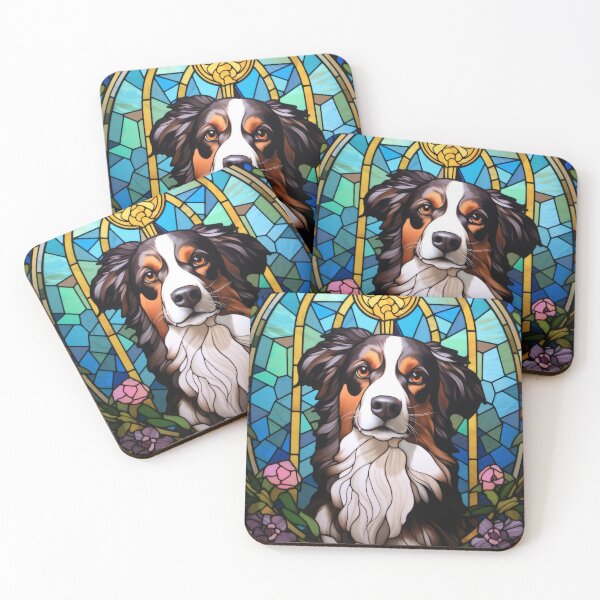 Item preview, Australian Shepherd Stained Glass Dog Portrait designed and sold by pinkal.