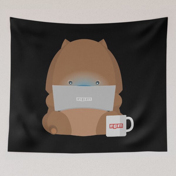 Item preview, NPM: Wombat with laptop and a cup of coffee (Black background) designed and sold by hellkni9ht.