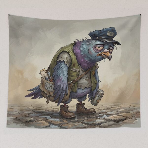 Item preview, Gritty Exhausted Pigeon Postal Worker Illustration - Urban Work Life Aesthetic designed and sold by Englandbear.