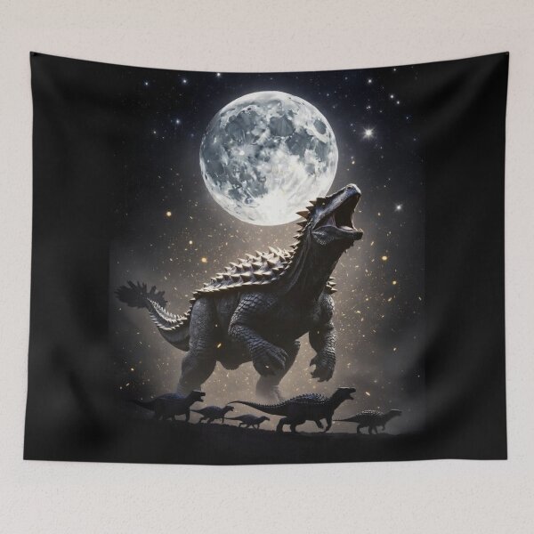 Item preview, Ankylosaurus Moonlit Roar Armored Dinosaur Glowing Particles Night Sky designed and sold by Syrupulse.