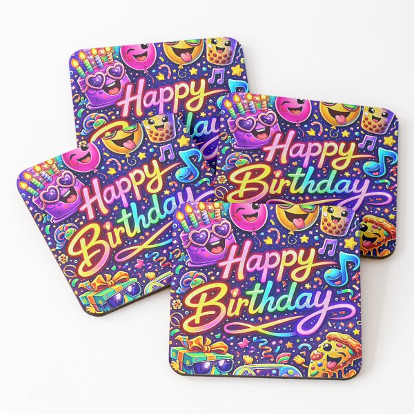 Item preview, Happy Birthday Neon Party - Psychedelic Cake, Pizza & Emoji Celebration Art designed and sold by David Brookes Digital.