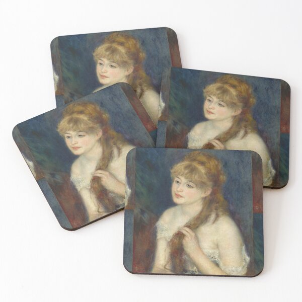 Item preview, Young Woman Braiding Her Hair by Pierre-Auguste Renoir: Romantic Impressionist Poster designed and sold by artofuniverse.