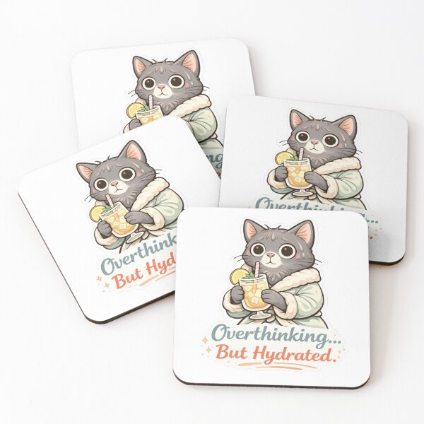 Item preview, Overthinking… But Hydrated. — Spa Cat Sticker designed and sold by Gentlestate.