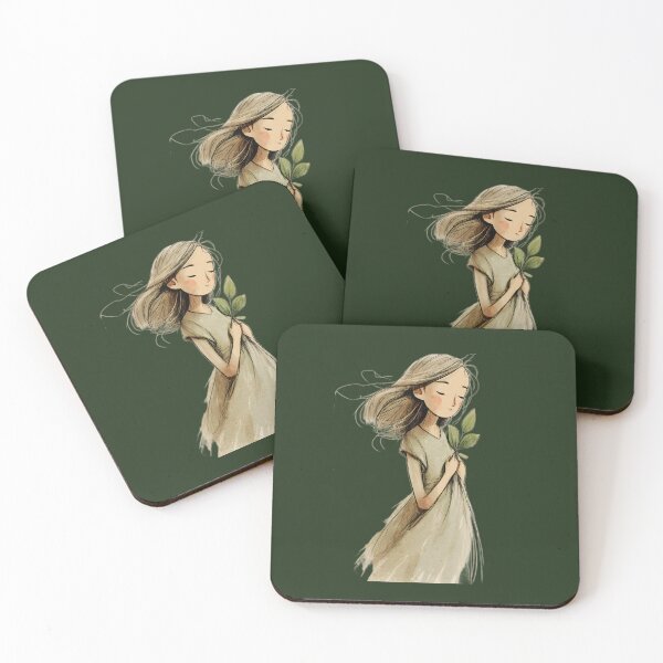 Item preview, Peaceful Soul Girl with Leaves, Calm Spiritual Art, Soft Minimalist Illustration, Inner Faith Aesthetic designed and sold by innerfaith.